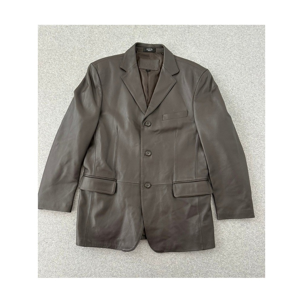 Stafford Executive Brown Leather Blazer Mens 40R Medium 3-Button Sport Coat 90s